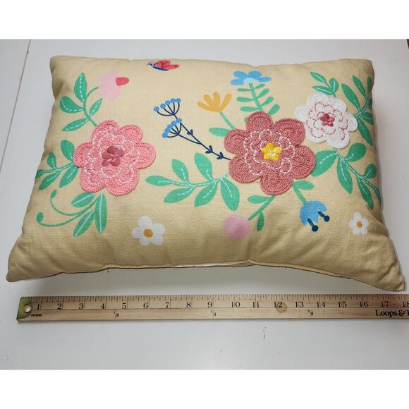 Spritz Lumbar Floral Embroidered and printed Spring Cottage Throw Pillow 18x12 - Picture 4 of 5
